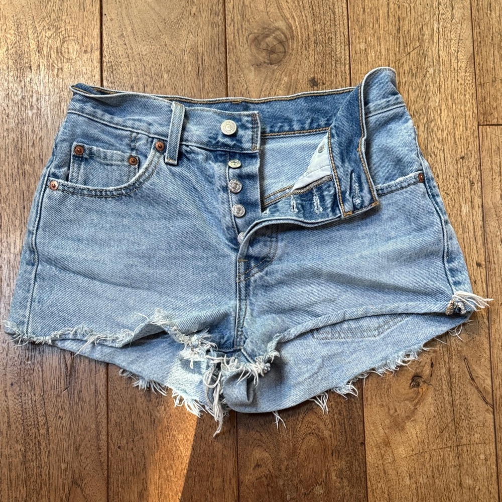 Levi's Light Blue Frayed Jean Shorts